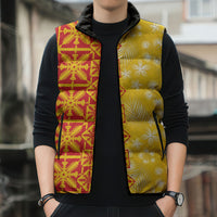 Kahili Quilt Hawaii Sleeveless Puffer Jacket Tropical Flower Seamless Half Style LT14 - Polynesian Pride