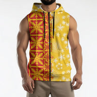 Kahili Quilt Hawaii Sleeveless Zip Hoodie Tropical Flower Seamless Half Style LT14 - Polynesian Pride