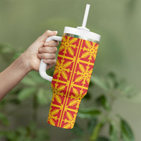 Kahili Quilt Hawaii Tumbler With Handle Tropical Flower Seamless Half Style