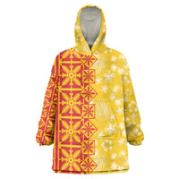Kahili Quilt Hawaii Wearable Blanket Hoodie Tropical Flower Seamless Half Style LT14 One Size Yellow - Polynesian Pride