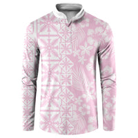 Pastel Pink Kahili Quilt Hawaii Button Sweatshirt Tropical Flower Seamless Half Style LT14 Pink - Polynesian Pride