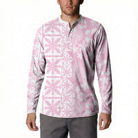 Pastel Pink Kahili Quilt Hawaii Button Sweatshirt Tropical Flower Seamless Half Style LT14 - Polynesian Pride
