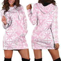 Pastel Pink Kahili Quilt Hawaii Hoodie Dress Tropical Flower Seamless Half Style LT14 - Polynesian Pride