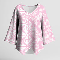 Pastel Pink Kahili Quilt Hawaii Kimono Sleeve Blouse Tropical Flower Seamless Half Style LT14 Female Pink - Polynesian Pride
