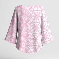 Pastel Pink Kahili Quilt Hawaii Kimono Sleeve Blouse Tropical Flower Seamless Half Style LT14 - Polynesian Pride