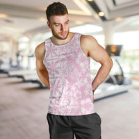 Pastel Pink Kahili Quilt Hawaii Men Tank Top Tropical Flower Seamless Half Style LT14 Pink - Polynesian Pride