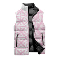 Pastel Pink Kahili Quilt Hawaii Sleeveless Puffer Jacket Tropical Flower Seamless Half Style