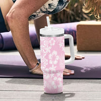 Pastel Pink Kahili Quilt Hawaii Tumbler With Handle Tropical Flower Seamless Half Style LT14 - Polynesian Pride