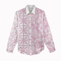 Pastel Pink Kahili Quilt Hawaii Women Casual Shirt Tropical Flower Seamless Half Style LT14 - Polynesian Pride
