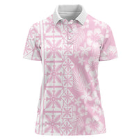 Pastel Pink Kahili Quilt Hawaii Women Polo Shirt Tropical Flower Seamless Half Style LT14 Female Pink - Polynesian Pride