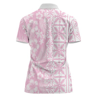 Pastel Pink Kahili Quilt Hawaii Women Polo Shirt Tropical Flower Seamless Half Style LT14 - Polynesian Pride