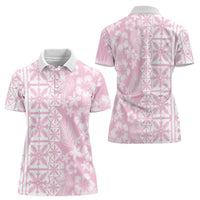Pastel Pink Kahili Quilt Hawaii Women Polo Shirt Tropical Flower Seamless Half Style LT14 - Polynesian Pride