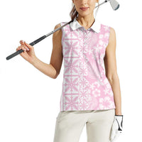 Pastel Pink Kahili Quilt Hawaii Women Sleeveless Polo Shirt Tropical Flower Seamless Half Style LT14 - Polynesian Pride