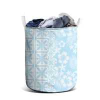Pastel Blue Kahili Quilt Hawaii Laundry Basket Tropical Flower Seamless Half Style