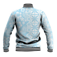 Pastel Blue Kahili Quilt Hawaii Baseball Jacket Tropical Flower Seamless Half Style LT14 - Polynesian Pride
