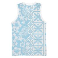 Pastel Blue Kahili Quilt Hawaii Basketball Jersey Tropical Flower Seamless Half Style LT14 - Polynesian Pride