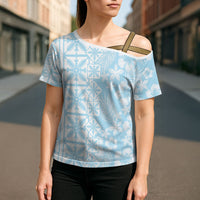 Pastel Blue Kahili Quilt Hawaii Cross Shoulder Shirt Tropical Flower Seamless Half Style