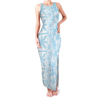 Pastel Blue Kahili Quilt Hawaii Family Matching Tank Maxi Dress and Hawaiian Shirt Tropical Flower Seamless Half Style LT14 Mom's Dress Blue - Polynesian Pride