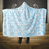 Pastel Blue Kahili Quilt Hawaii Hooded Blanket Tropical Flower Seamless Half Style