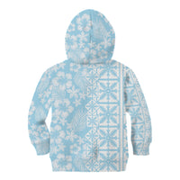 Pastel Blue Kahili Quilt Hawaii Kid Hoodie Tropical Flower Seamless Half Style LT14 - Polynesian Pride
