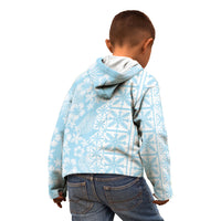 Pastel Blue Kahili Quilt Hawaii Kid Hoodie Tropical Flower Seamless Half Style LT14 - Polynesian Pride