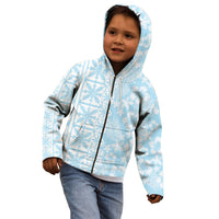 Pastel Blue Kahili Quilt Hawaii Kid Hoodie Tropical Flower Seamless Half Style LT14 - Polynesian Pride