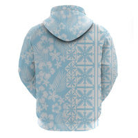 Pastel Blue Kahili Quilt Hawaii Zip Hoodie Tropical Flower Seamless Half Style LT14 - Polynesian Pride
