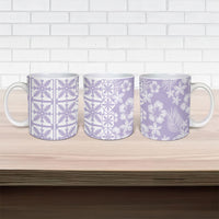 Pastel Purple Kahili Quilt Hawaii Ceramic Mug Tropical Flower Seamless Half Style