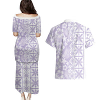 Pastel Purple Kahili Quilt Hawaii Couples Matching Puletasi and Hawaiian Shirt Tropical Flower Seamless Half Style LT14 - Polynesian Pride