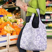 Pastel Purple Kahili Quilt Hawaii Grocery Bag Tropical Flower Seamless Half Style LT14 - Polynesian Pride