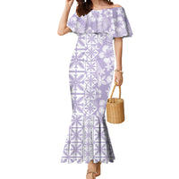 Pastel Purple Kahili Quilt Hawaii Mermaid Dress Tropical Flower Seamless Half Style