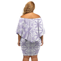Pastel Purple Kahili Quilt Hawaii Off Shoulder Short Dress Tropical Flower Seamless Half Style