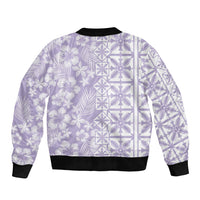 Pastel Purple Kahili Quilt Hawaii Sleeve Zip Bomber Jacket Tropical Flower Seamless Half Style LT14 - Polynesian Pride