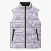 Pastel Purple Kahili Quilt Hawaii Sleeveless Puffer Jacket Tropical Flower Seamless Half Style LT14 Unisex Purple - Polynesian Pride