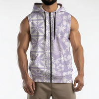Pastel Purple Kahili Quilt Hawaii Sleeveless Zip Hoodie Tropical Flower Seamless Half Style
