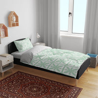 Pastel Green Kahili Quilt Hawaii Bedding Set Tropical Flower Seamless Half Style