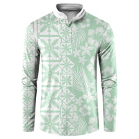 Pastel Green Kahili Quilt Hawaii Button Sweatshirt Tropical Flower Seamless Half Style LT14 Green - Polynesian Pride