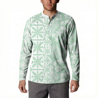 Pastel Green Kahili Quilt Hawaii Button Sweatshirt Tropical Flower Seamless Half Style LT14 - Polynesian Pride