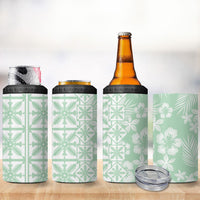 Pastel Green Kahili Quilt Hawaii 4 in 1 Can Cooler Tumbler Tropical Flower Seamless Half Style LT14 - Polynesian Pride