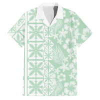 Pastel Green Kahili Quilt Hawaii Family Matching Off The Shoulder Long Sleeve Dress and Hawaiian Shirt Tropical Flower Seamless Half Style LT14 Dad's Shirt - Short Sleeve Green - Polynesian Pride