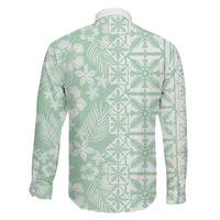 Pastel Green Kahili Quilt Hawaii Family Matching Off Shoulder Short Dress and Hawaiian Shirt Tropical Flower Seamless Half Style LT14 - Polynesian Pride