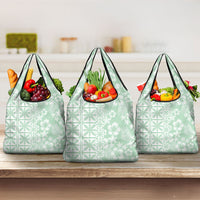 Pastel Green Kahili Quilt Hawaii Grocery Bag Tropical Flower Seamless Half Style LT14 3-pack One Size Green - Polynesian Pride