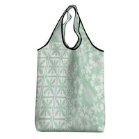 Pastel Green Kahili Quilt Hawaii Grocery Bag Tropical Flower Seamless Half Style LT14 - Polynesian Pride