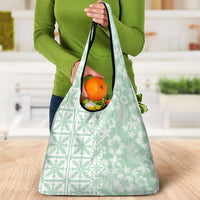 Pastel Green Kahili Quilt Hawaii Grocery Bag Tropical Flower Seamless Half Style LT14 - Polynesian Pride
