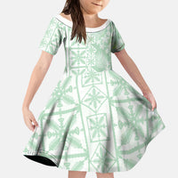Pastel Green Kahili Quilt Hawaii Kid Short Sleeve Dress Tropical Flower Seamless Half Style