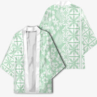 Pastel Green Kahili Quilt Hawaii Kimono Tropical Flower Seamless Half Style LT14 - Polynesian Pride