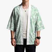 Pastel Green Kahili Quilt Hawaii Kimono Tropical Flower Seamless Half Style LT14 - Polynesian Pride