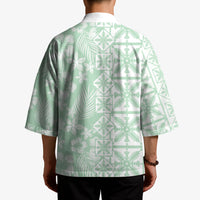 Pastel Green Kahili Quilt Hawaii Kimono Tropical Flower Seamless Half Style LT14 - Polynesian Pride