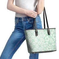 Pastel Green Kahili Quilt Hawaii Leather Tote Bag Tropical Flower Seamless Half Style LT14 - Polynesian Pride