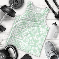 Pastel Green Kahili Quilt Hawaii Men Tank Top Tropical Flower Seamless Half Style LT14 - Polynesian Pride